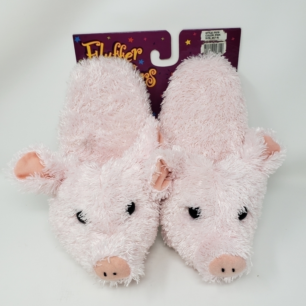 Fluffer Scuffers pig piglet fuzzy slide on slippers novelty cute